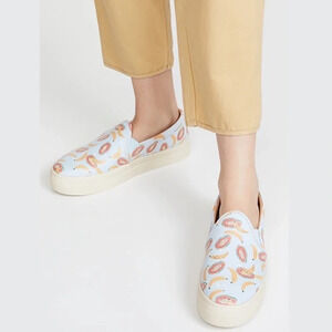New Soludos Papaya Banana Slip-On Leather Sneakers blue fruit cute pop art